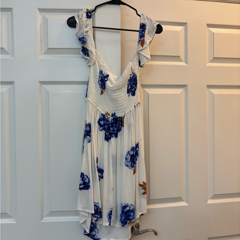 Floral White and Blue Women's Dress